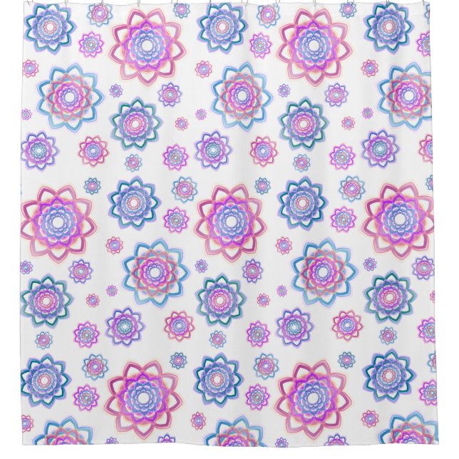 Lotus Flower Pattern Colourful Pink Pastel Green Shower Curtain (Front)