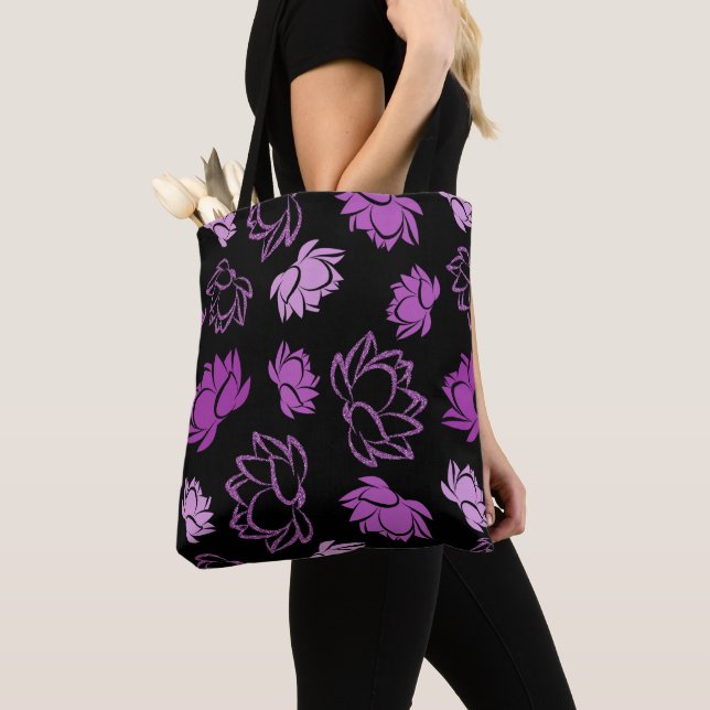 Lotus Flower Pattern in Purple Colour Tote Bag (Close Up)