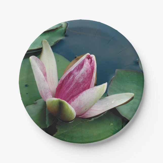 Lotus Flower Pink Blossom Custom Paper Plates 7 in (Front)