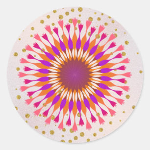 Lotus Flower Pink  Gold Glitter Wedding Floral Classic Round Sticker