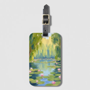 Lotus Flower Pond Green Watercolor Nature Luggage Tag