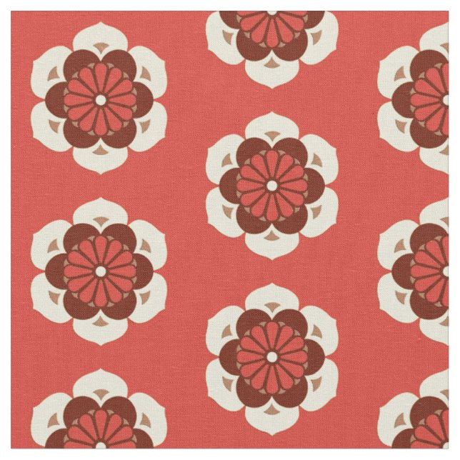 Lotus Flower Print, Mandarin Orange Fabric (Close Up)