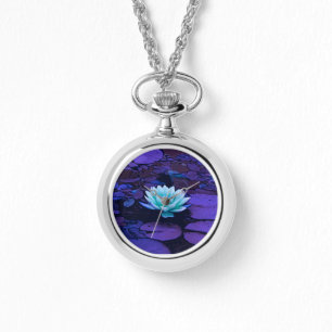 Lotus Flower Purple Blue Turquoise Floral Pond Zen Watch