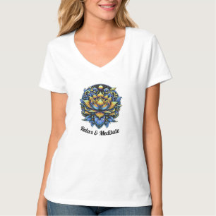 Lotus Flower Relax & Meditate Blue Yellow T-Shirt