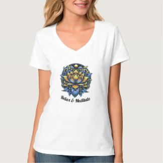 Lotus Flower Relax & Meditate Blue Yellow T-Shirt