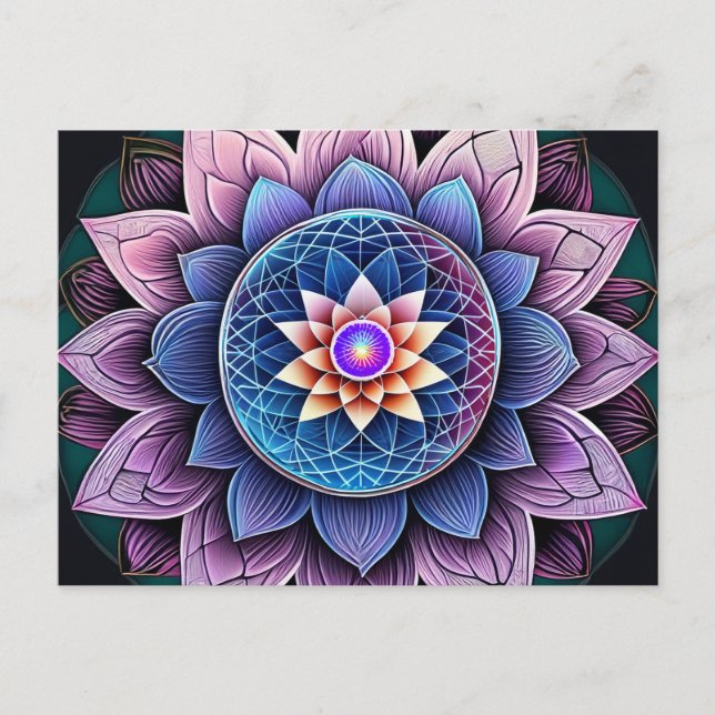 Lotus Flower Sacred Geometry Throat Chakra Reiki  Postcard (Front)