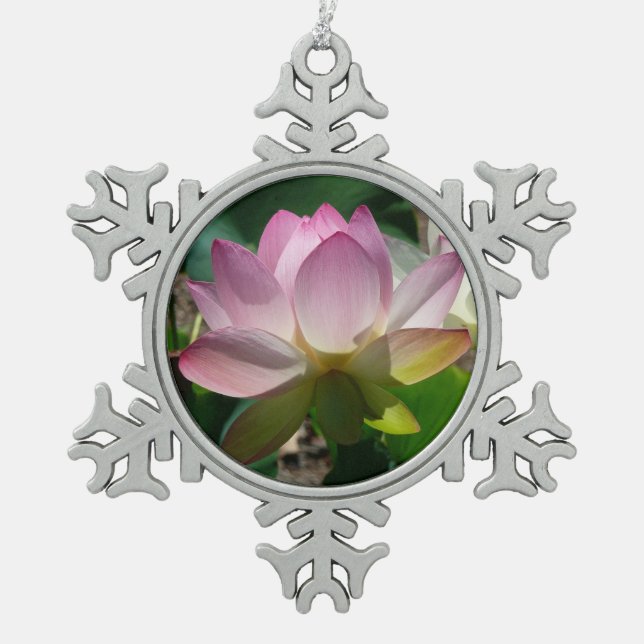 Lotus Flower Snowflake Pewter Christmas Ornament (Front)