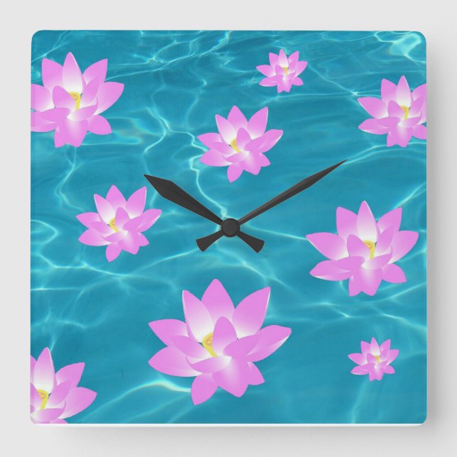 Lotus Flower Square Wall Clock (Front)