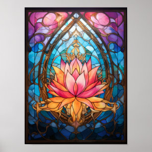 Lotus Flower Stained Glass Window Serene Botanica Poster
