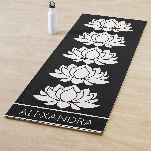 Lotus Flower Symbol  Black White  Personalised Yoga Mat (In Situ)