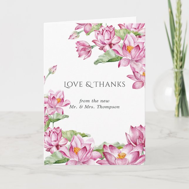 Lotus Flower Taj Mahal Indian Wedding Photo Thank You Card (Front)