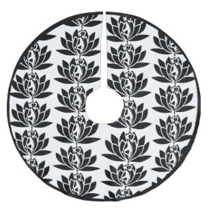 Lotus Flower Tree of Life Zen Yoga Black White Brushed Polyester Tree Skirt
