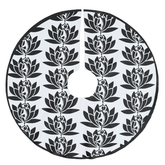 Lotus Flower Tree of Life Zen Yoga Black White Brushed Polyester Tree Skirt (Front)