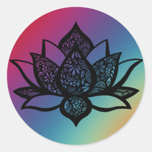 Lotus Flower w/ Colourful Background Round Sticker