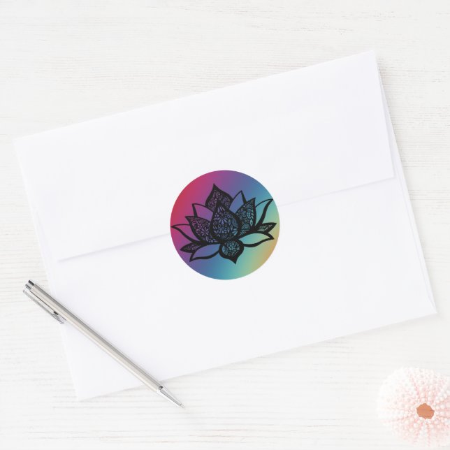 Lotus Flower w/ Colourful Background Round Sticker (Envelope)
