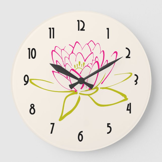 Lotus Flower / Water Lily Illustration Large Clock (Front)