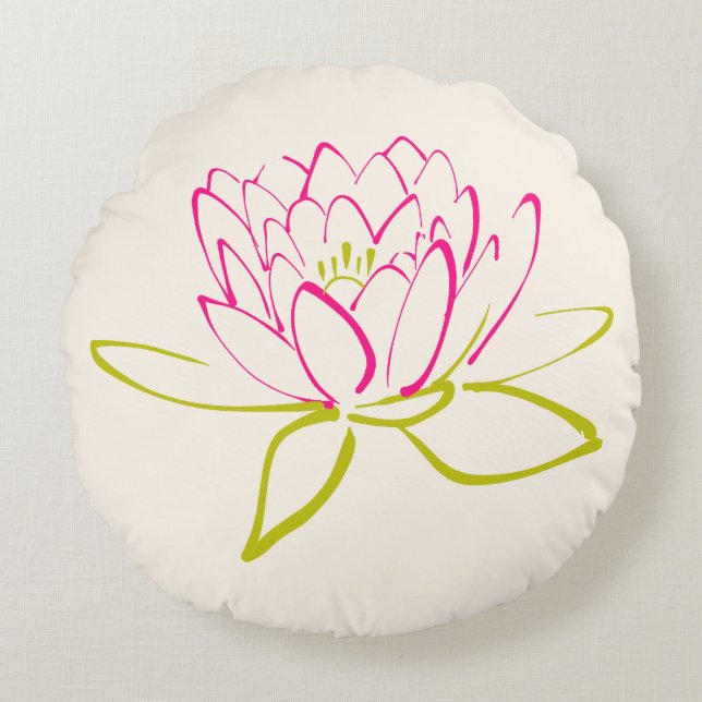 Lotus Flower / Water Lily Illustration Round Cushion (Front)
