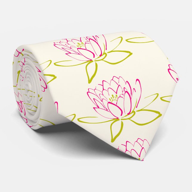 Lotus Flower / Water Lily Illustration Tie (Rolled)