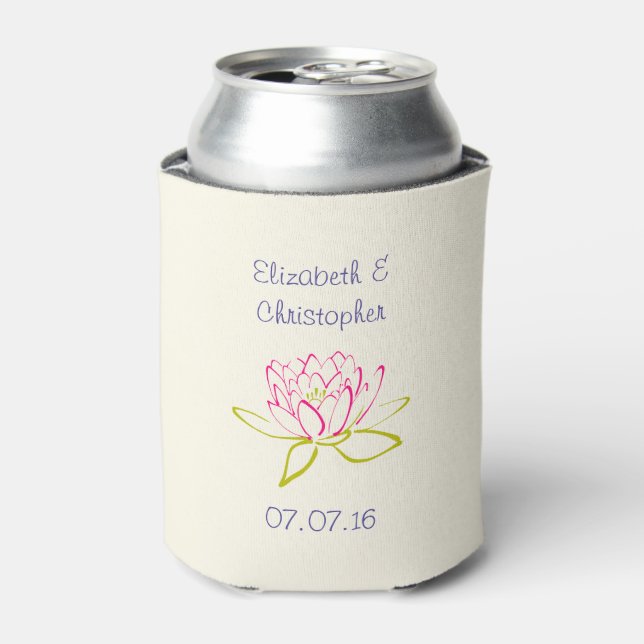 Lotus Flower / Water Lily Wedding Favour Can Cooler (Can Front)
