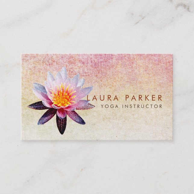 Lotus Flower Watercolor Meditation Yoga Instructor Business Card (Front)