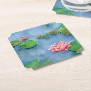Lotus flower watercolor paper coaster