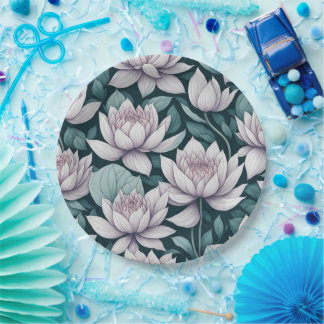 Lotus Flower Watercolor Pattern Paper Plate