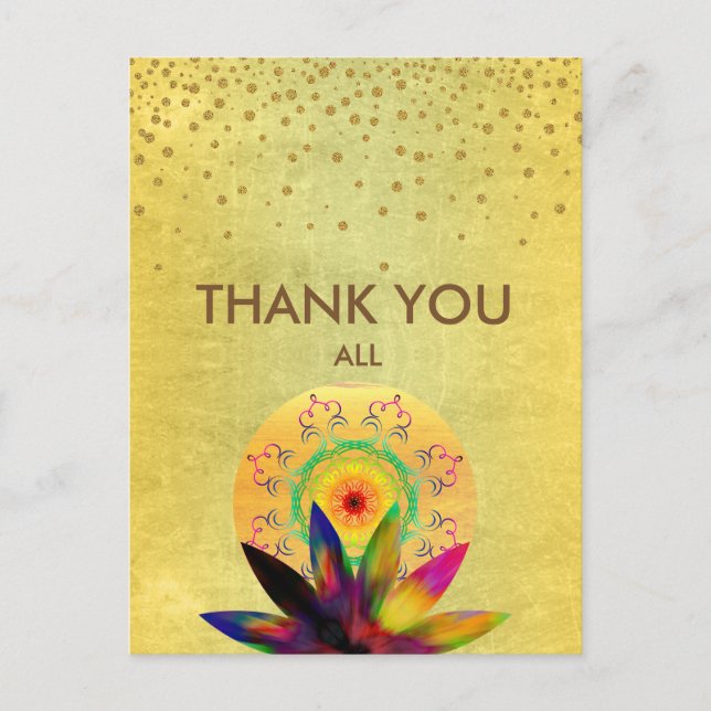 Lotus Flower Watercolor Thank You Wedding Postcard (Front)