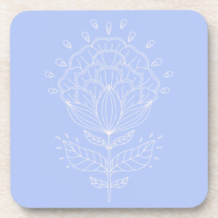 Lotus flower white line drawing floral lilac coaster