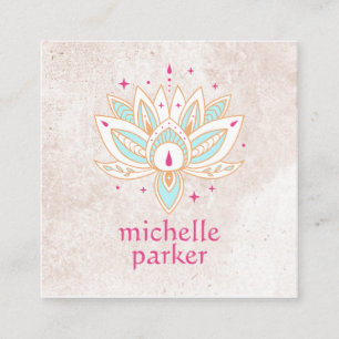 LOTUS FLOWER WITH STARS BOHO Yoga Holistic Coach  Square Business Card
