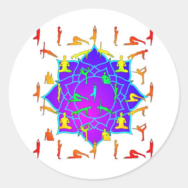 Lotus Flower With Yoga Poses Classic Round Sticker (Front)