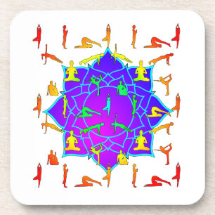 Lotus Flower With Yoga Poses Coaster