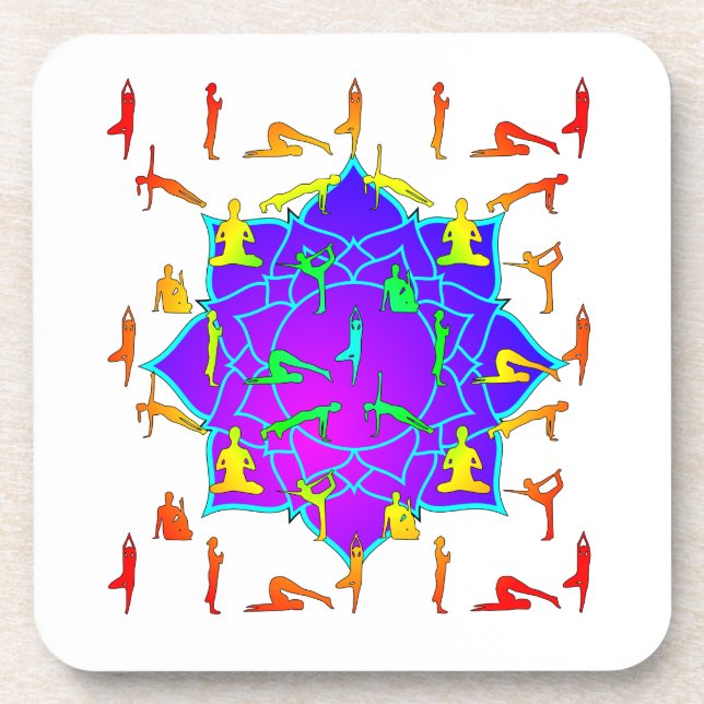 Lotus Flower With Yoga Poses Coaster (Front)
