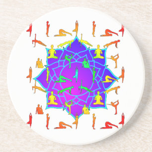 Lotus Flower With Yoga Poses Coaster