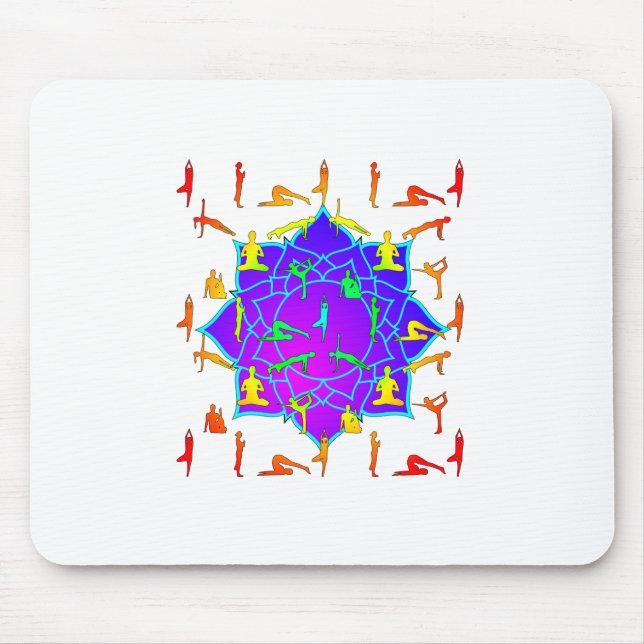 Lotus Flower With Yoga Poses Mouse Mat (Front)