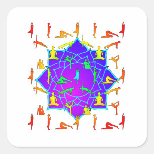 Lotus Flower With Yoga Poses Square Sticker