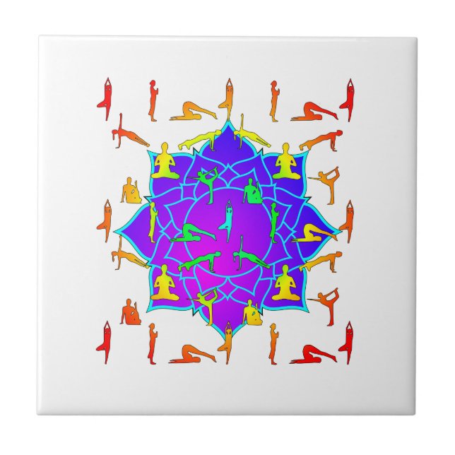 Lotus Flower With Yoga Poses Tile (Front)