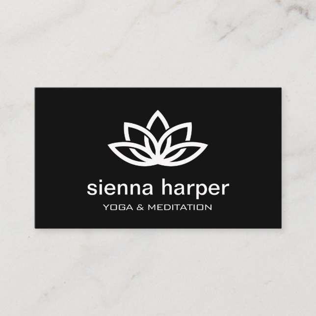 Lotus Flower Yoga Instructor Black Business Card (Front)