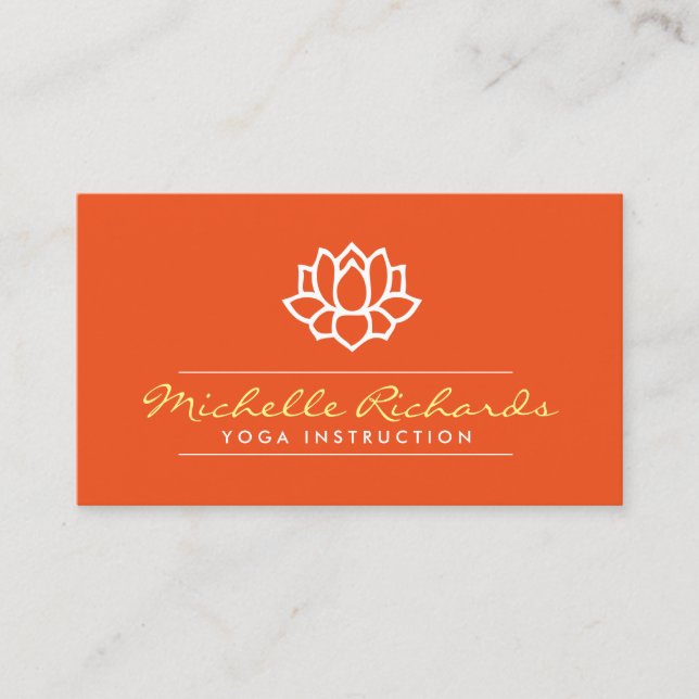 Lotus Flower Yoga Teacher, Life Coach Orange Business Card (Front)