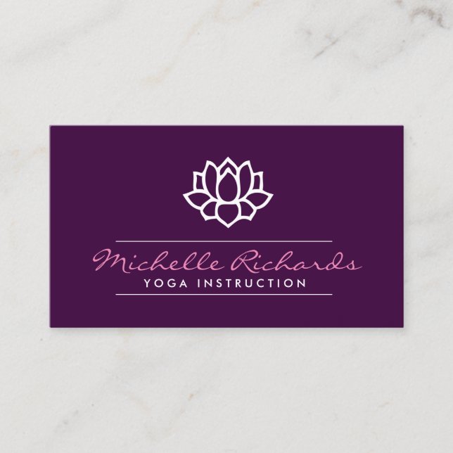 Lotus Flower Yoga Teacher, Life Coach Purple Business Card (Front)
