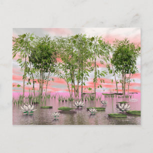 Lotus flowers and bamboos - 3D render Postcard