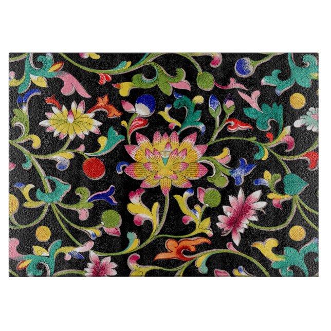 Lotus Flowers and Vine Cutting Board (Front)
