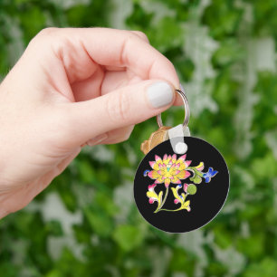 Lotus Flowers and Vine Key Ring
