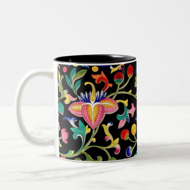 Lotus Flowers and Vine Two-Tone Coffee Mug (Left)