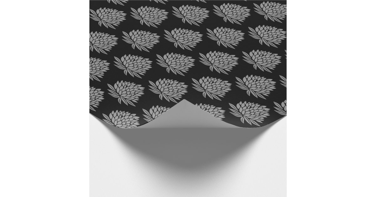 Lotus FLowers Black Silver Holiday Gift Wrapping Paper Zazzle