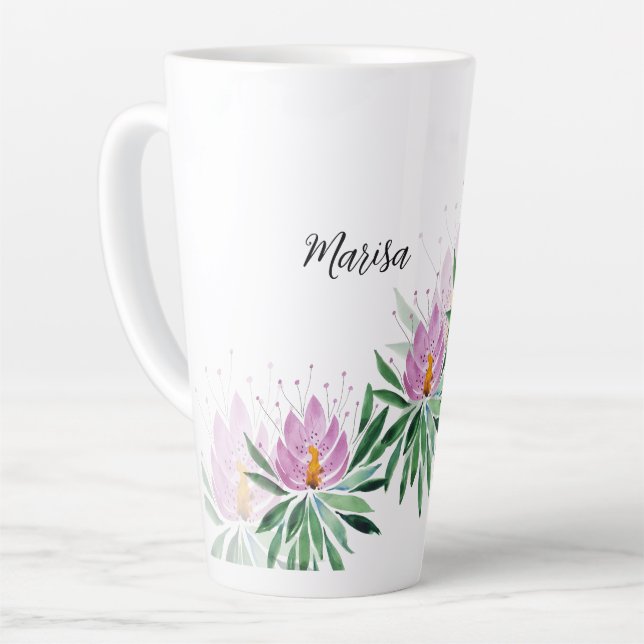 Lotus Flowers Bloom Lilac Violet Watercolor Latte Mug (Left Angle)