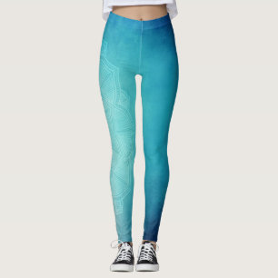 Lotus Flowers Blue Green Yoga Leggings