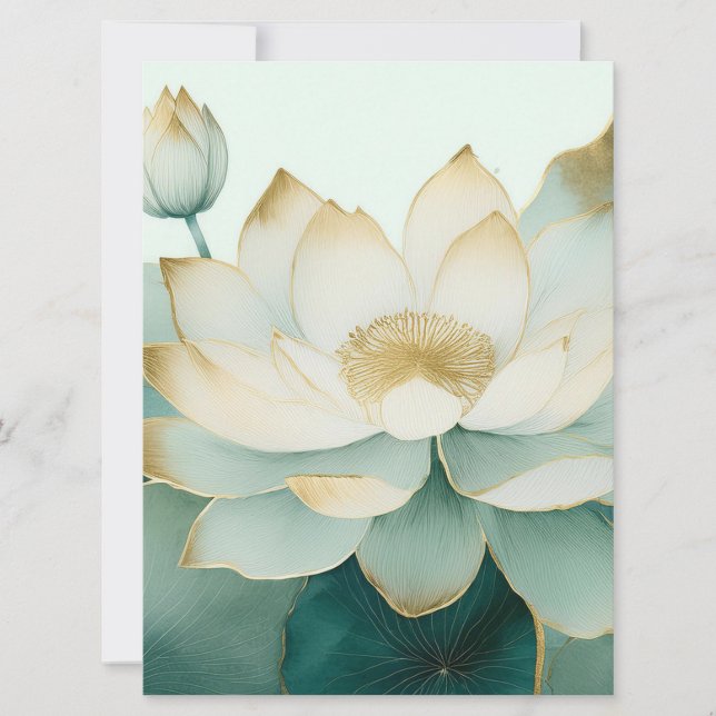 Lotus Flowers Gold Edges Pastel Green  (Front)