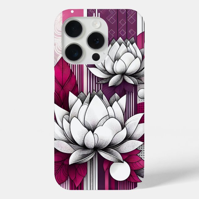 Lotus flowers in Magenta black & white Case-Mate iPhone Case (Back)