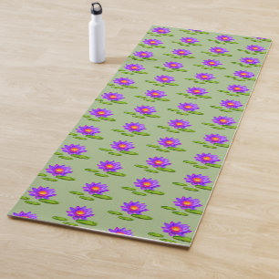 Lotus Flowers & Lily Pads on Laurel Green Yoga Mat