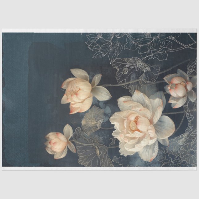Lotus Flowers & midnight Blue, Mixed Media Effects Tissue Paper (Front)